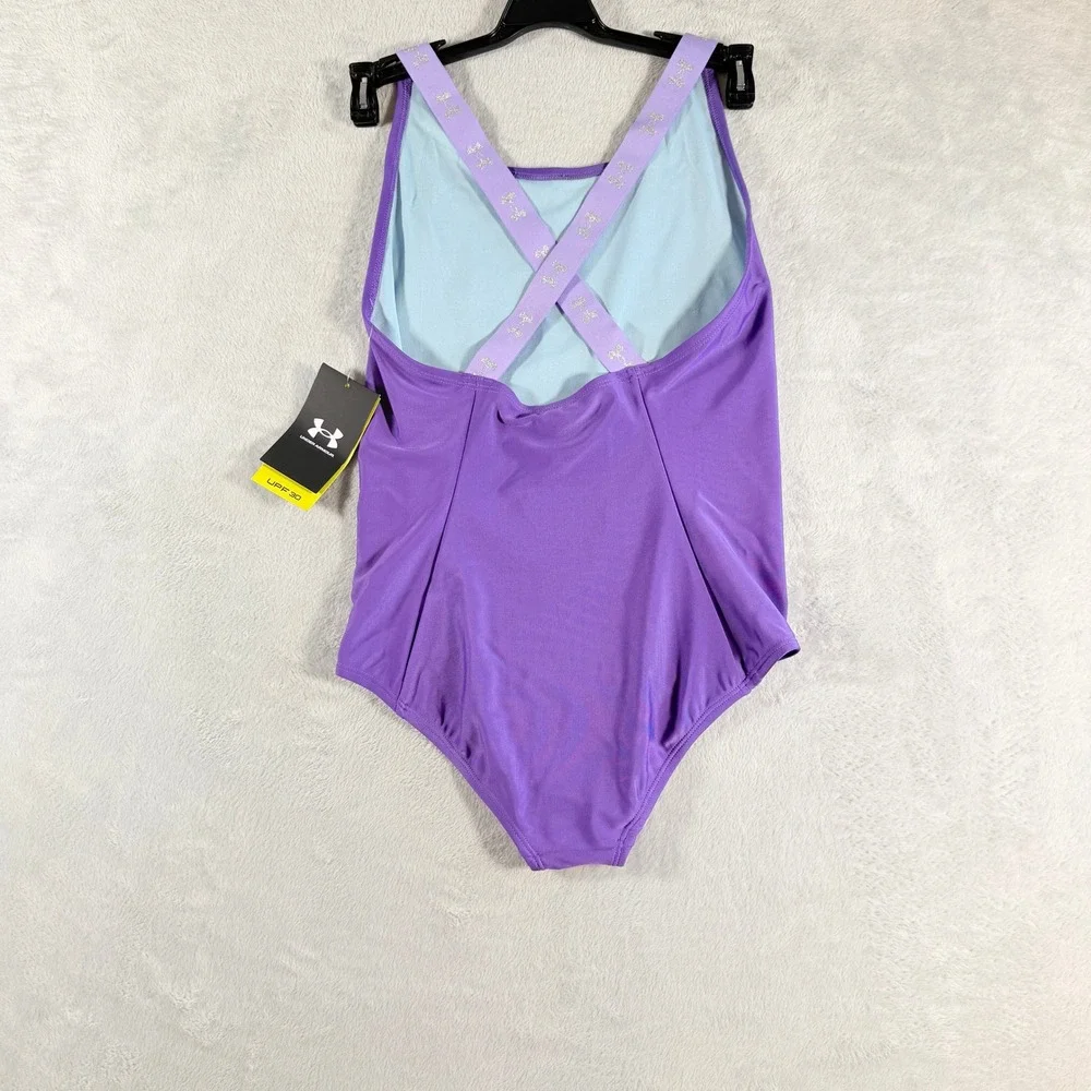 Under Armour Girls Size 14 Purple Crossback One-Piece Swimsuit‎ UPF 30 NWT